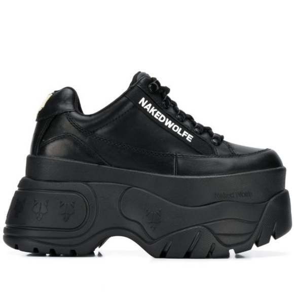 Naked Wolfe Shoes - Naked Wolfe Black Platform Sneakers 37